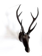 A rare and very striking deer head style trophy fashioned from papier-mâché and with reel deer antlers, that was most likely made in the 19th century in colonial India, during the days of The British Raj.