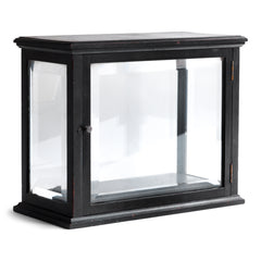 An exquisite late 19th century small ebonised display cabinet with thick bevelled edged glass on all four sides, a hinged front, and a top with stepped entablature. It is fitted inside with a plinth, and would be perfect to display something precious or to house a collection of curiosities.