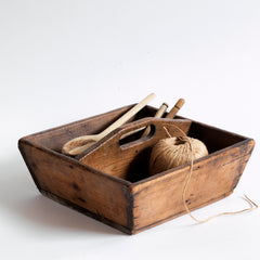 A good early Victorian polished-pine housekeeper's tidy with integrated handle, Shaker style proportions, and a lovely time-worn rustic patina.