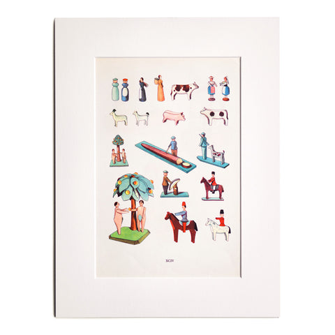 Folk Toys People & Farm Animals Illustration