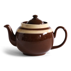 A good 4 cup Brown Betty teapot with a double custard stripe and plain brown glaze.&nbsp;