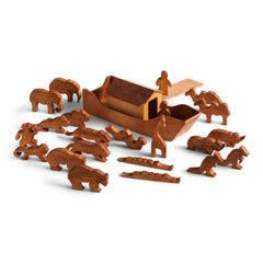 A vintage 1920s  scratch-built wooden Noah's Ark complete with animals, such polar bears, crocodiles, elephants, kangaroos, camels and lions, along with Noah and his wife. 