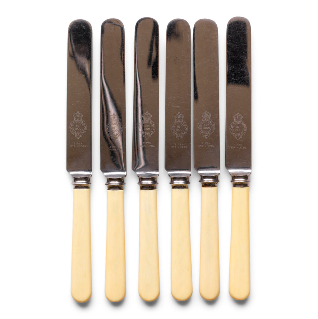 A set of 6 vintage bone handle knives, each blade marked "John Turton & Co Ltd Sheffield".