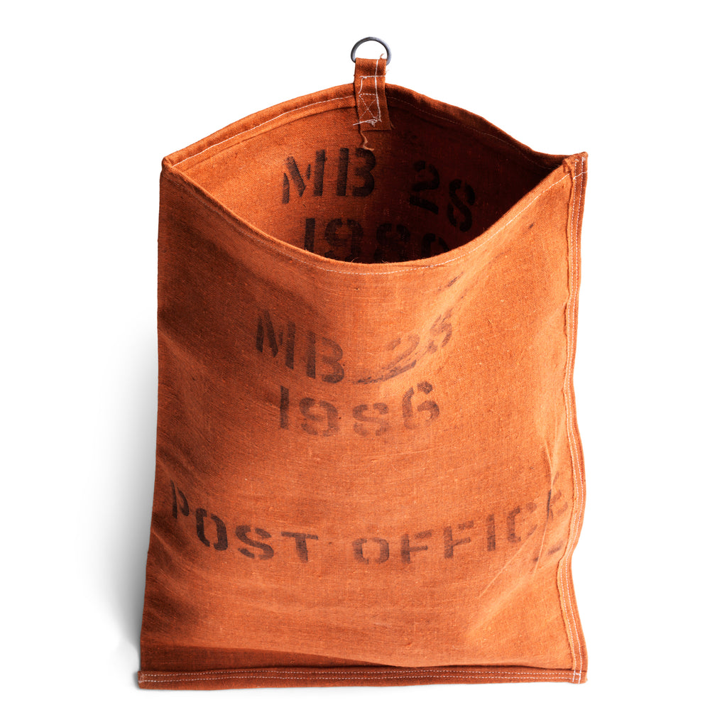 Vintage Post Office bags, each one ink stamped with "MB 25 1986 POST OFFICE" on both sides, with double-stitched seams and with a very handy hanging ring.  These beautifully made heavy-duty bags mark the end of an era, and one would make an excellent laundry bag, and could be hung on the back of a door.