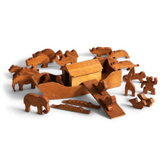 A vintage 1920s  scratch-built wooden Noah's Ark complete with animals, such polar bears, crocodiles, elephants, kangaroos, camels and lions, along with Noah and his wife. 