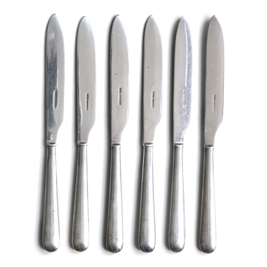 We have a sourced a small quantity of these vintage silver plated ex hotel fruit knives, each stamped "Elkington Plate".  We are selling them individually at £13 each, and as sets of 6 for £68.