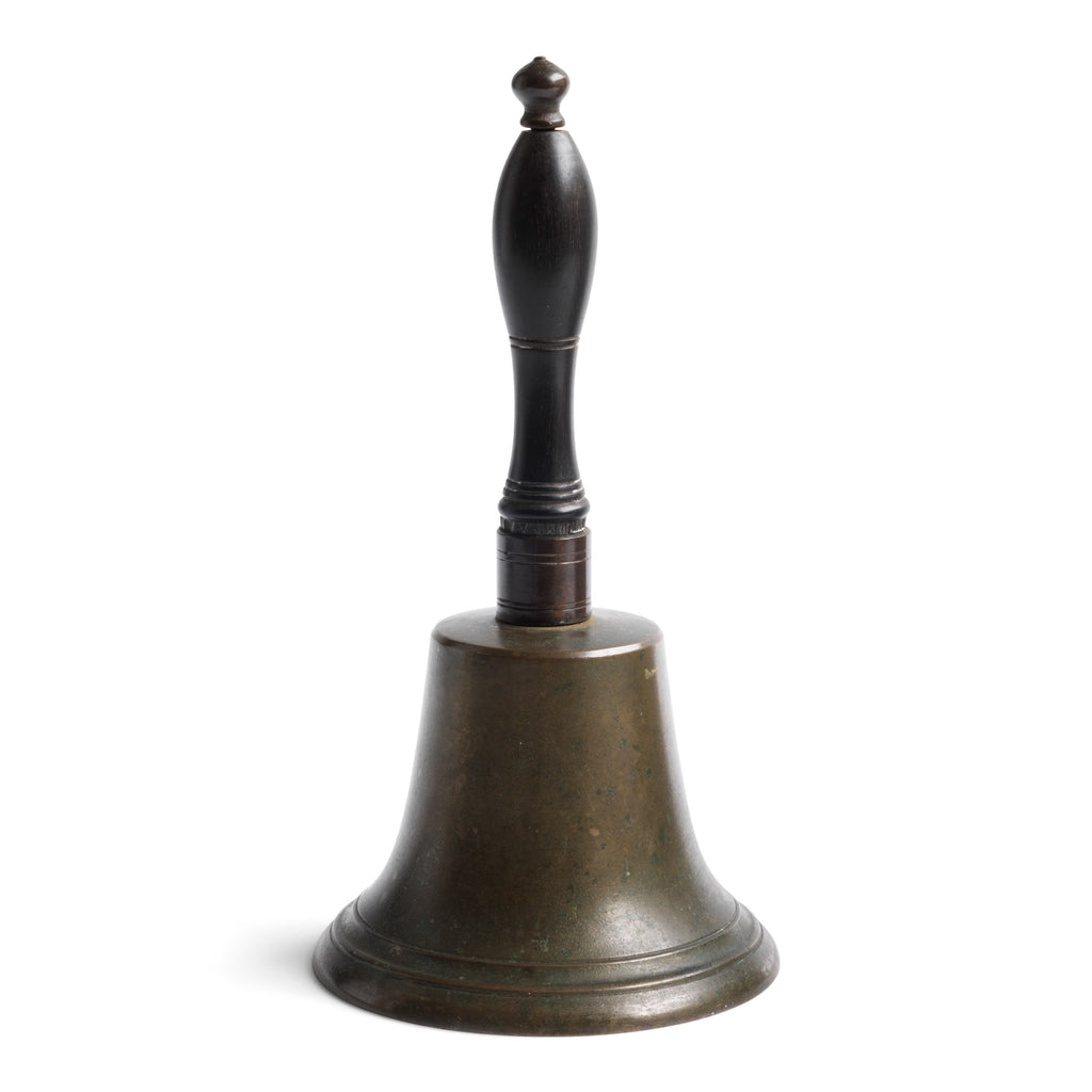 An elegant and very handy large tea bell with an ebonised turned wood handle.  It could also have been used at a desk, hotel or boarding house reception. Tinga-ling-a-ling ...porter! These days it's the perfectly poetic way of summoning your family to the supper table.