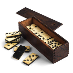 A Victorian boxed set of dominoes made from ebony and bone.  The 28 dominoes make a complete set.
