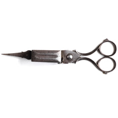 A Georgian polished carbon steel candlewick trimmer with a beautifully crafted and fully working extinguisher box.