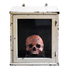 A Victorian life-sized child’s skull cast in plaster and with its original paint finish. Mounted on a wooden stand and housed in a medical cabinet, it would have been used for phrenological and medical studies