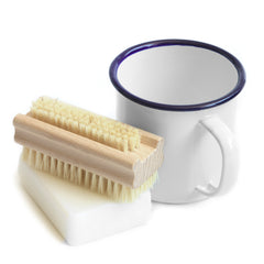 Our bathroom set consists of a nail brush and a bar of our utility soap all neatly tucked into our white enamel mug makes for a thoroughly useful gift. The mug is ideal for holding your toothbrush and toothpaste - or for that night-time drink of water - and will make a smart addition to your bathroom.