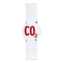 A striking mid twentieth century strap-shaped fire-fighting enamel sign in white and red.  Its bold CO2 lettering and graphic shape would make a pleasing decorative statement on a wall - and would look wonderful positioned alongside a contemporary fire-fighting extinguisher.