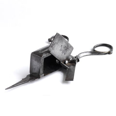 A Georgian polished carbon steel candlewick trimmer with a beautifully crafted and fully working extinguisher box.