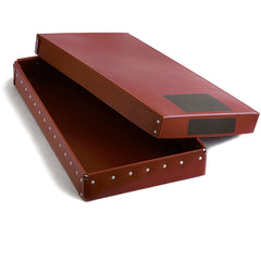 Extra large vintage ex-museum archive box c.1950 made from vulcanized cardboard with internal aluminium frame and rivets for extra rigidity.