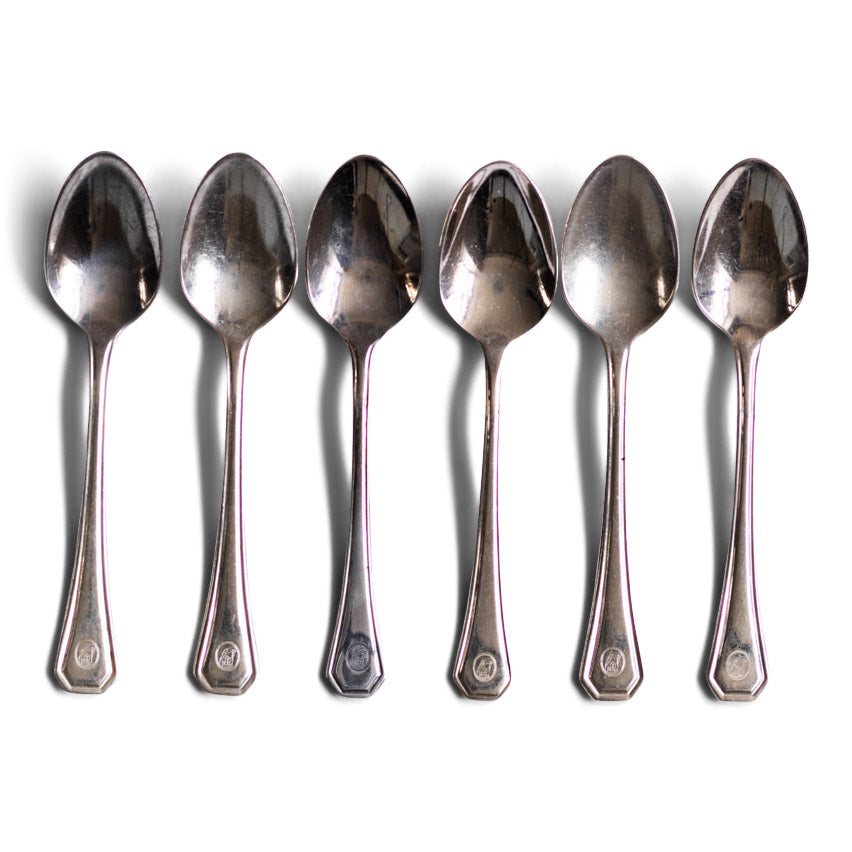 Set of 6 vintage hotel ware silver-plated WMF teaspoons, made for Holland & America Line, the cruise liner company