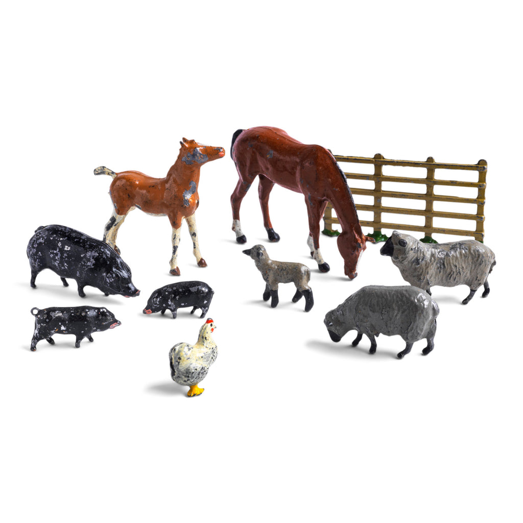 A collection of painted lead toy farm animals made by Britains in the first half of the twentieth century.