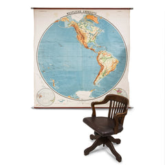 A stunning school room map of the western hemisphere, the Americas, by early twentieth century wall chart makers Hilmer Klasing & Co of Leipzig, Germany. It is one of a geographical series in their Wandkarten collection, and is one of the largest maps they made. 