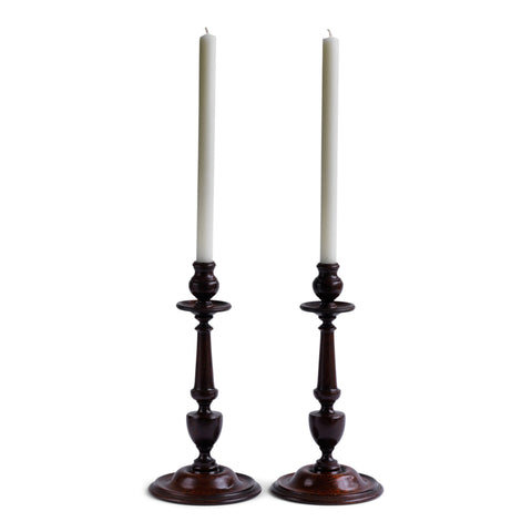Large Pair 1920s Oak Candlesticks
