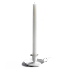 A classic white enamel candle holder with drip-tray and handle, supplied with one of our beautiful 12" x 1" church candles.