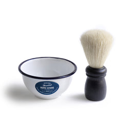 A traditional wet-shave brush with a thick tuft of soft boar hair, coupled with our white enamel shaving bowl, will have you whipping up a lather in no time. Boar hairs are similar to badger, tapered at the tip, which assist in creating the perfect soapy lather.  Reach for your brush and soap and enjoy a fully-fledged wet shave.