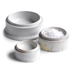 Our antique ironstone dishes are the bases of Victorian paste pots.