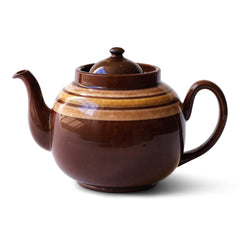 A good 6 cup original Brown Betty teapot with mustard and brown banding.