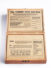 A super cute 1930s first aid box by Boots the Drug Co Ltd - now known as Boots the chemist - and it is complete with internal printed card divisions and contents. The plywood top is stencilled "The Home First Aid Case, Boots", it has a front clasp, and has been barely used.  The condition is wonderful.