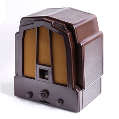 A magnificent and superb condition EKCO M23 radio with Bakelite case, designed by J K White of EKCO in 1932 and manufactured by E.K.Cole Ltd. from 1933. Its clean-lined, modern architectural shape reminds us of an Art Deco building.