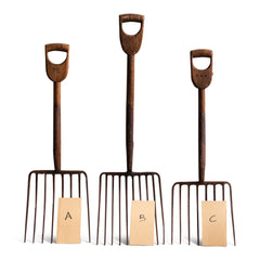 A collection of three very handsome vintage beet forks, that most likely date to the 1920s. They can also be used for potato lifting.