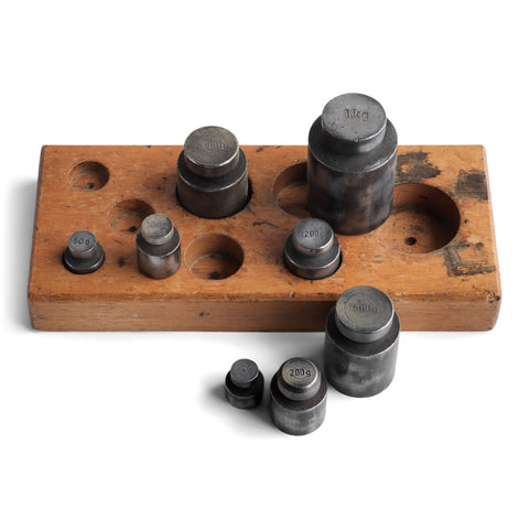 Set Of Weights In Wood Stand