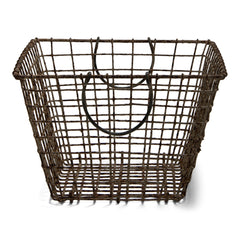 French oyster baskets constructed from heavy-duty wire and with swing loop handles for carrying - they make a stunning fireside basket for the easy access of kindling or small logs, and are great for holding magazines and newspapers.