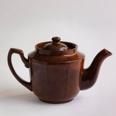 A striking 1920s tea for 2 Brown Betty with a rich bitter-chocolate brown glaze.
