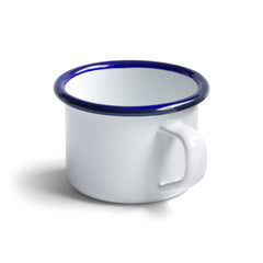 White enamel espresso cup with blue rim