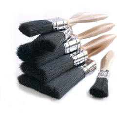 Professional paintbrushes with "beavertail" shaped flattened handles made from beechwood, making them very comfortable and accurate to use and hold.  The hand-bound pure bristle filling is black hog hair which, unlike synthetics, means it will handle oil-based paint equally as well as water-based paints – making the smaller sizes of these brushes ideal for the application of gloss and eggshell on woodwork around the home. 