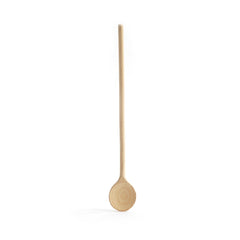 An all-natural wooden spoon with rounded head, and ideal for smaller pans.